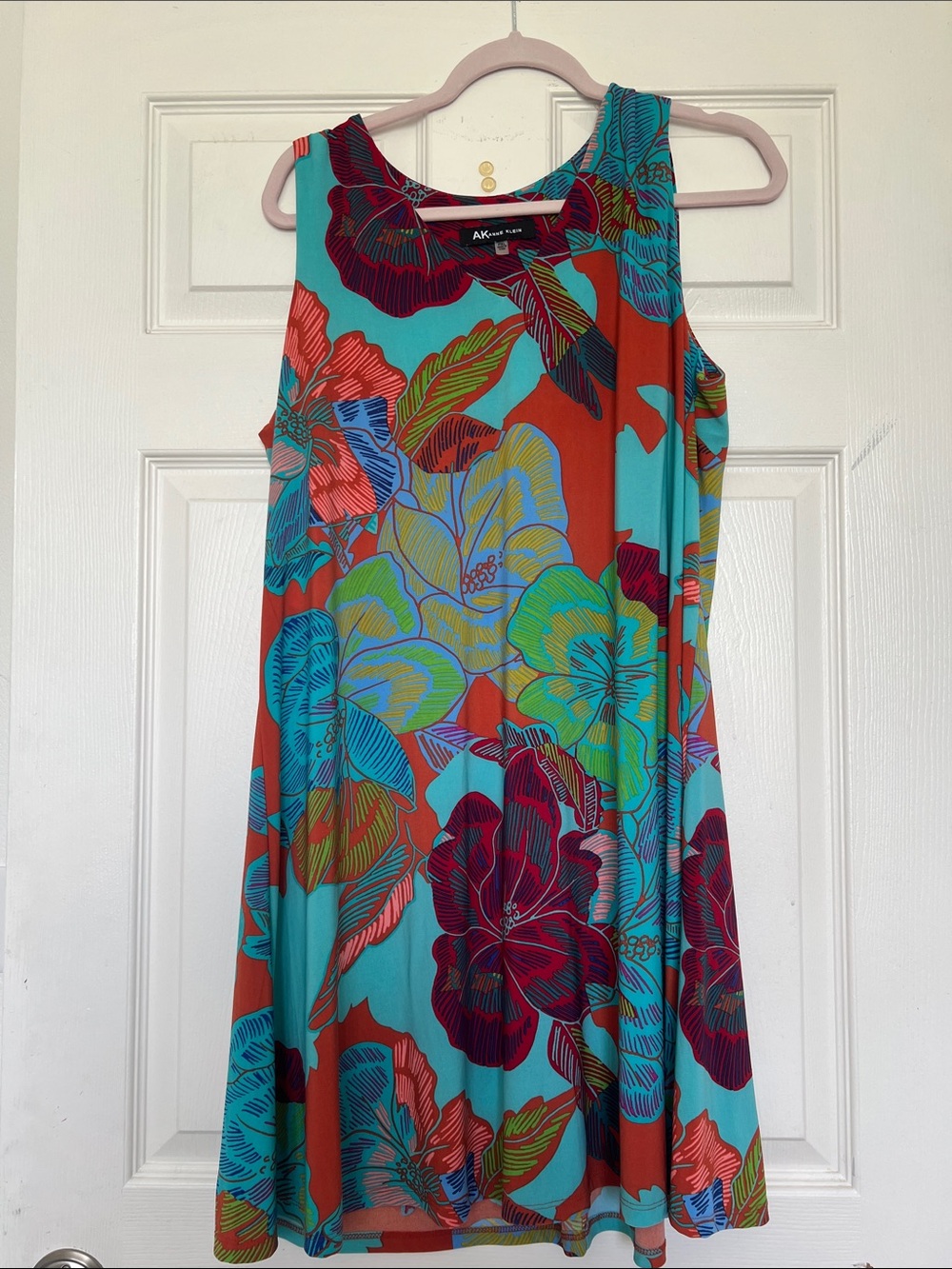 Anne Klein Red and Turquoise Printed Top